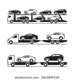 Car transporter trucks and pickup - vector illustration