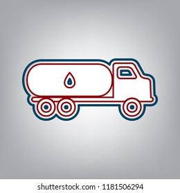 Car transports Oil sign. Vector. Dark red, transparent and midnight green stroke of white icon at grayish background.