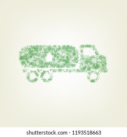 Car transports Oil sign. Vector. Green hexagon rastered icon and noised opacity and size at light green background with central light.