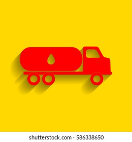 Car transports Oil sign. Vector. Red icon with soft shadow on golden background.