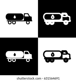 Car transports Oil sign. Vector. Black and white icons and line icon on chess board.