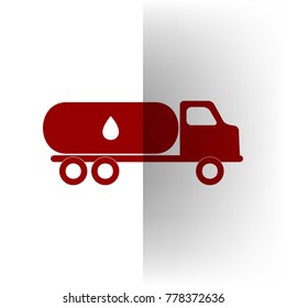Car transports Oil sign. Vector. Bordo icon on white bending paper background.