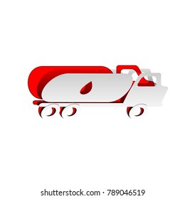 Car transports Oil sign. Vector. Detachable paper icon with red body stock. Isolated.