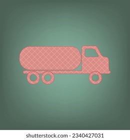 Car transports sign. Apricot Icon with Brick Red parquet floor graphic pattern on a Ebony background. Feldgrau. Green. Illustration.