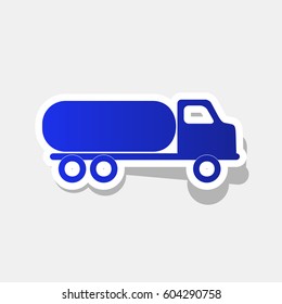Car transports sign. Vector. New year bluish icon with outside stroke and gray shadow on light gray background.