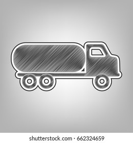 Car transports sign. Vector. Pencil sketch imitation. Dark gray scribble icon with dark gray outer contour at gray background.