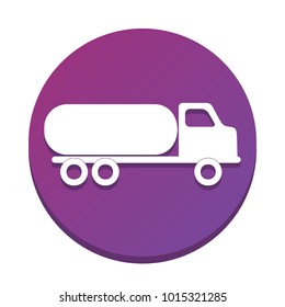 Car transports sign. Vector. White icon with flat shadow on purpureus circle at white background. Isolated.