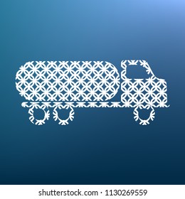 Car transports sign. Vector. White textured icon at lapis lazuli gradient background.