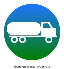 Car transports sign. Vector. White icon in bluish circle on white background. Isolated.