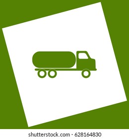 Car transports sign. Vector. White icon obtained as a result of subtraction rotated square and path. Avocado background.