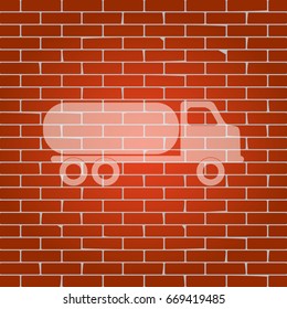 Car transports sign. Vector. Whitish icon on brick wall as background.