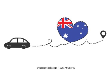 Car travel by Australia. I love to travel concept. Australia flag in heart vector illustration