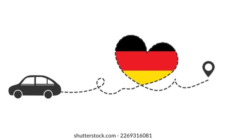 Viaje en coche por Alemania. Me encanta el concepto de viajes. Ilustración vectorial del símbolo de la bandera alemana