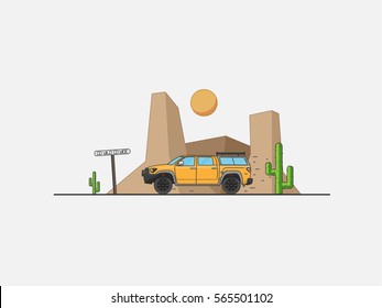 car travel in canyon desert landscape. go wild concept