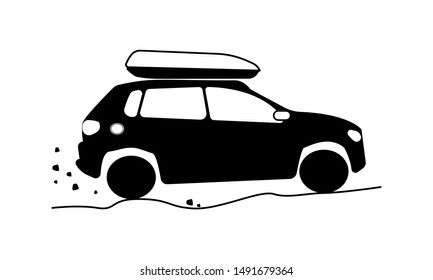 Car travel icon with roof rack or box.