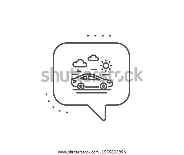 Car travel line icon. Chat bubble design. Trip\
transport sign. Holidays vehicle symbol. Outline concept. Thin line\
car travel icon. Vector