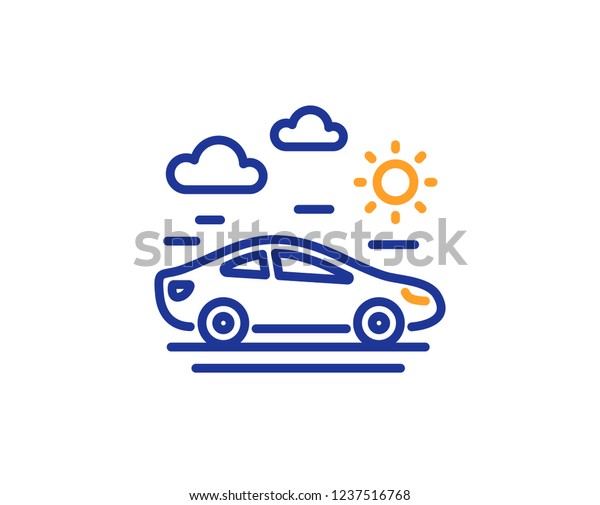 Car travel line icon. Trip transport\
sign. Holidays vehicle symbol. Colorful outline concept. Blue and\
orange thin line color Car travel icon.\
Vector