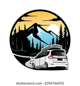 car travel nature illustration vector