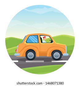 Car travel riding on the highway over landscape background vector illustration graphic design.