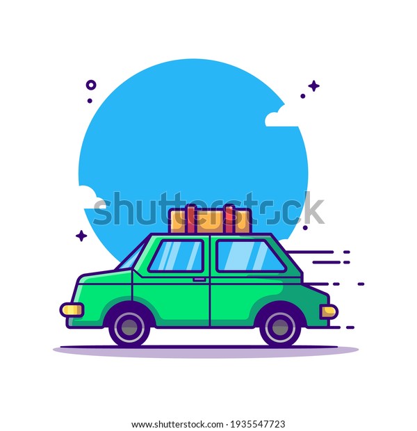 Car Traveling Vector Cartoon\
Illustration. Travel Icon Concept White Isolated. Flat Cartoon\
Style Suitable for Web Landing Page, Banner, Sticker, and\
Background