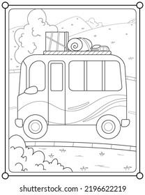 Car trip suitable for children's coloring page vector illustration
