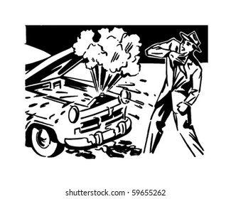 Car Trouble - Retro Clip Art