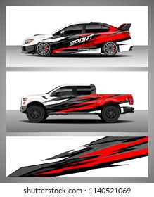 Car and Truck decal designs wrap vector. Graphic abstract stripe designs for advertisement, race, adventure and livery car