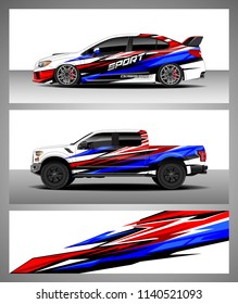 Car and Truck decal designs wrap vector. Graphic abstract stripe designs for advertisement, race, adventure and livery car