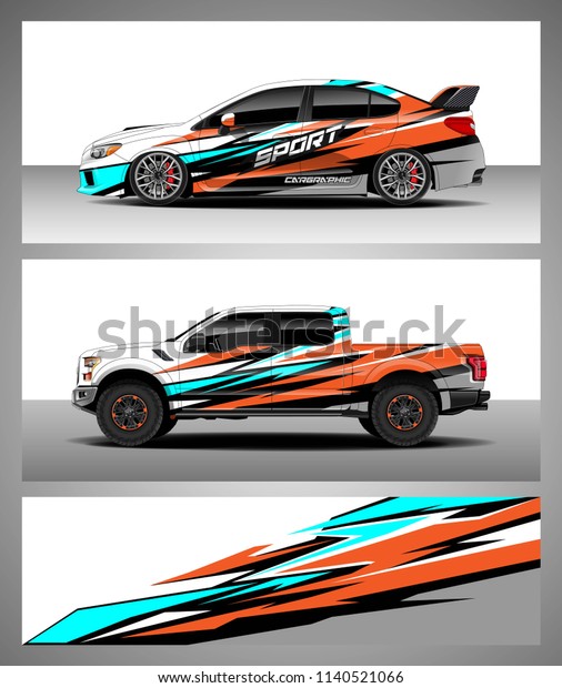 Car and Truck decal designs wrap vector. Graphic
abstract stripe designs for advertisement, race, adventure and
livery car