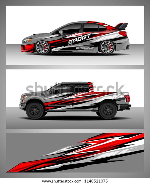 Car and Truck decal designs wrap vector. Graphic\
abstract stripe designs for advertisement, race, adventure and\
livery car