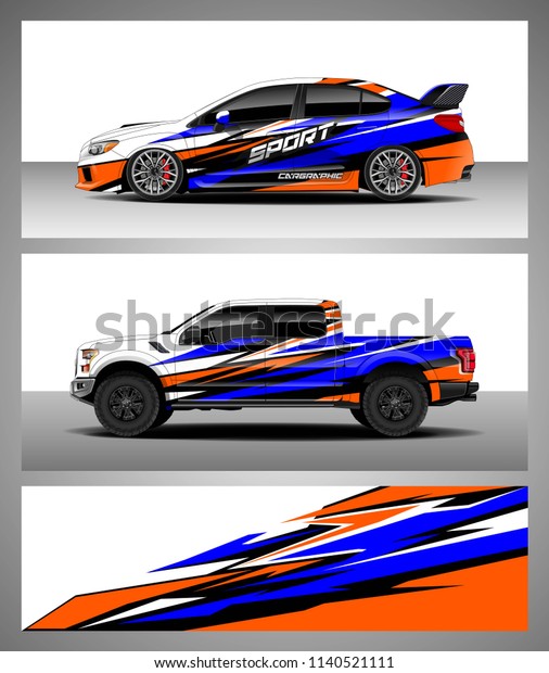 Car and Truck decal designs wrap vector. Graphic\
abstract stripe designs for advertisement, race, adventure and\
livery car