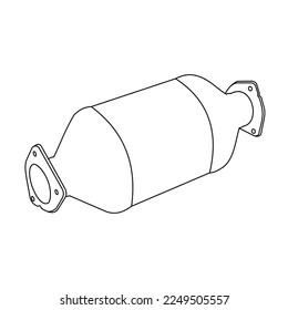 Car and truck dpf muffler,emission filter, vector line on white background