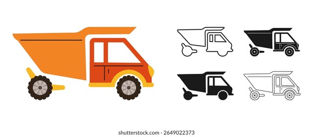 Car truck lorry icon symbol cartoon set. Hand drawn retro farmers truck automobile in different styles colored silhouette outline collection. Simple funny auto transport comic icon vector illustration