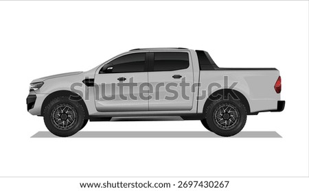 car truck pick up side view pickup silver grey art 3d 4x4 vector template element sign symbol logo template vector graphic design illustration isolated white suv trip