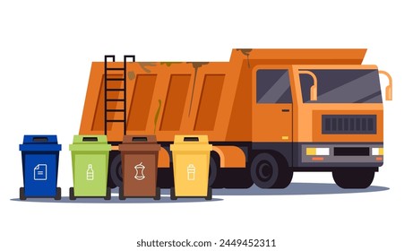 Car truck remove garbage from street concept. Vector flat graphic design illustration