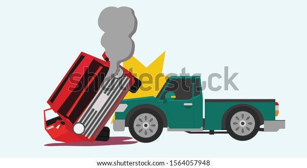 The car truck struck the\
side of another truck, causing the side and front of the bonnet to\
open and a smoke burst. Engine oil leak and the front wheel is\
deformed.
