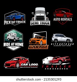 car truck suv trailer caravan logo design vector set