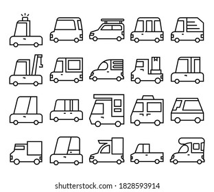 car, truck and transportation line icons vector set