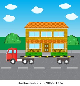 the car truck transports house, vector image 
