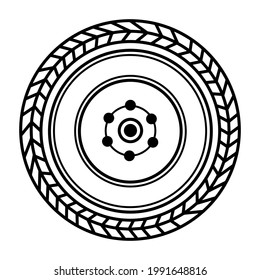 Car or truck wheel. Vector icon isolated on white background. Tire contour. Line art wheels. Sketch, stroke. Monochrome. Hand-drawn illustration. Car parking symbol.