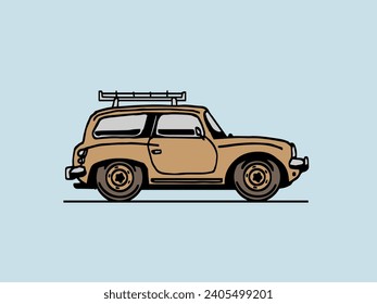 A car with a trunk from above, side view. Vector illustration.