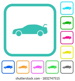 Car trunk open dashboard indicator vivid colored flat icons in curved borders on white background