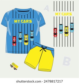 Ilustración gráfica de Vector de diseño de camiseta de coche para niños.