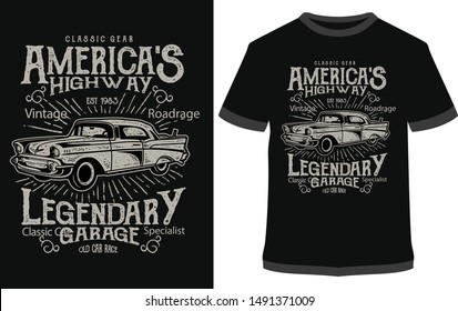 Car T-Shirt Design Vector, typography illustration, Worldwide Speedway - Classic Car Race - Speed Racer - it can use for label, logo, sign, sticker or printing for the t-shirt.