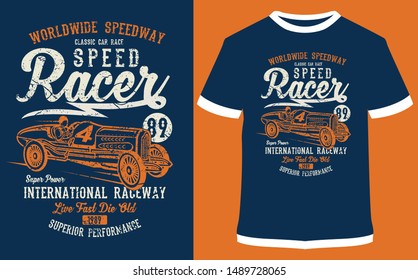 Car T-Shirt Design Vector, Worldwide Speedway - Classic Car Race - Speed Racer