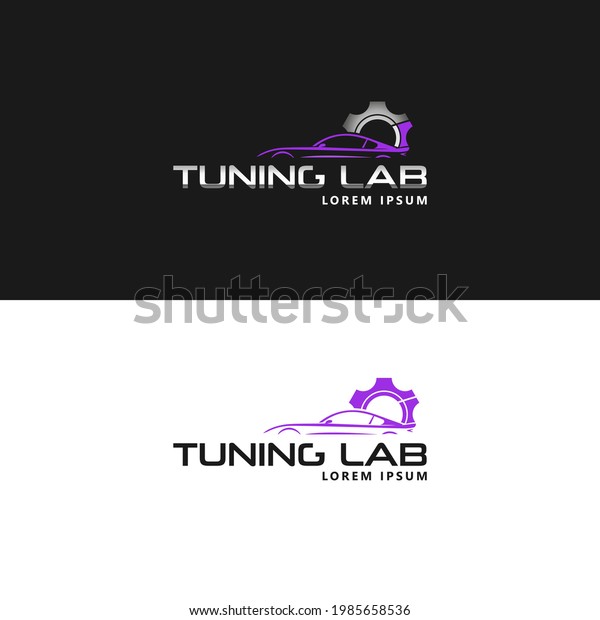 Car tuning company logo design with sportcar
silhouette and gear