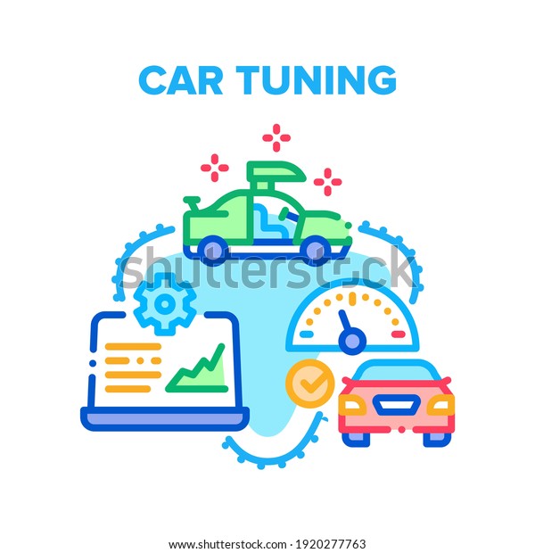 Car Tuning Garage Service Vector Icon\
Concept. Body And Engine Car Tuning, Diagnostic And Testing Speed\
And Motor Characteristics. Technician Workshop, Repair And\
Improvement Color\
Illustration