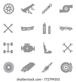 Car Tuning Icons. Gray Flat Design. Vector Illustration. 