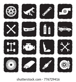 Car Tuning Icons. Grunge Black Flat Design. Vector Illustration. 