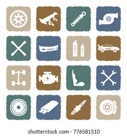 Car Tuning Icons. Grunge Color Flat Design. Vector Illustration. 